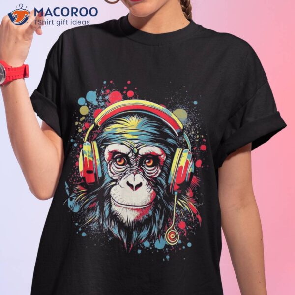 Monkey Chimp Wearing Hiphop Headphones Graphic Shirt