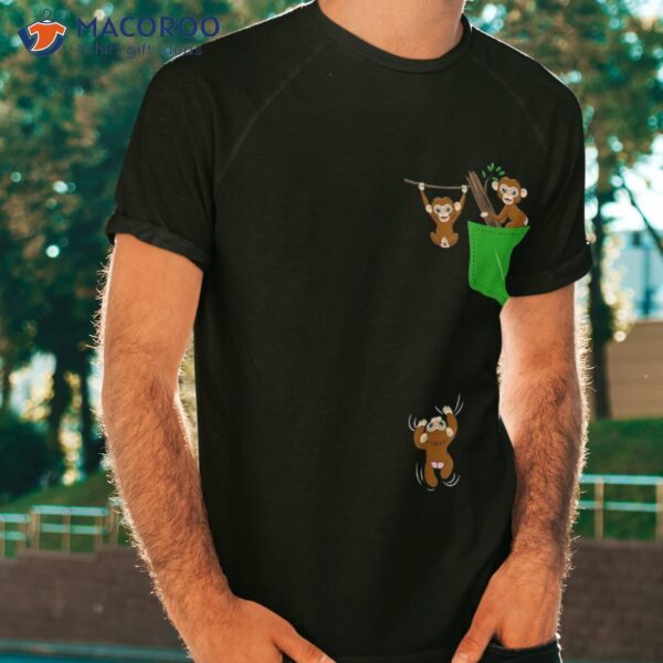 Monkey Lover Shirt Cute Pocket For Kids