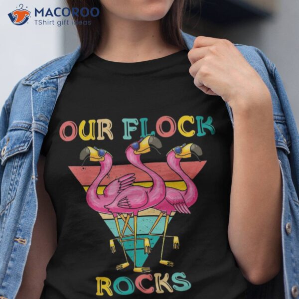 Our Flock Rocks Retro Flamingo Matching Family Vacation Shirt