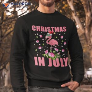 pink flamingo in santa hat christmas july gift girl shirt sweatshirt