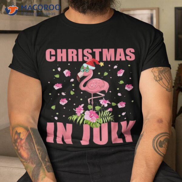 Pink Flamingo In Santa Hat Christmas July Gift Girl Shirt