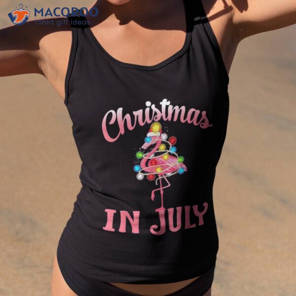 Pink Flamingo In Santa Hat Christmas July Girl Shirt