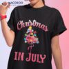 Pink Flamingo In Santa Hat Christmas July Girl Shirt