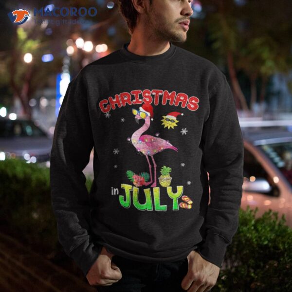 Pink Flamingo In Santa Hat Christmas July Shirt Girl Kids