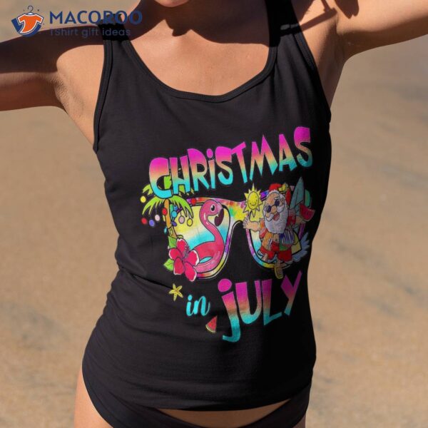 Pink Flamingo Santa Hat Christmas In July Summer Vacation Shirt