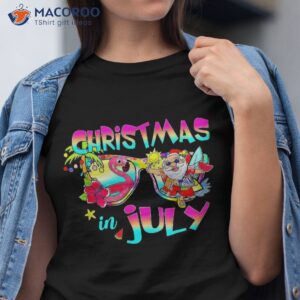 pink flamingo santa hat christmas in july summer vacation shirt tshirt 1 1