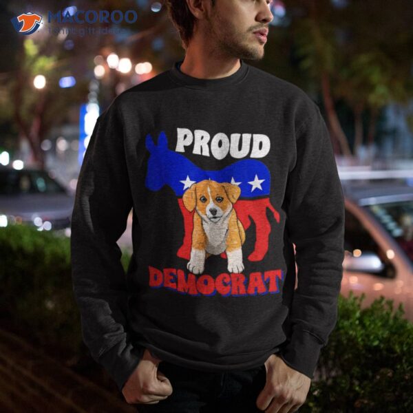 Proud Democrat Dogs Love Corgi Usa American Flag Donkey Shirt