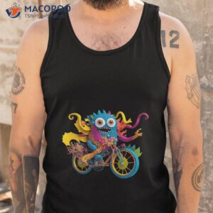 psychedelic paper cut monster riding a bicycle shirt tank top