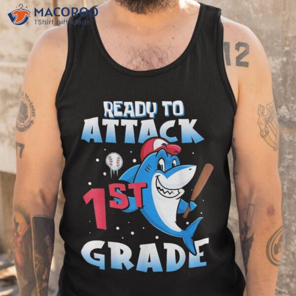 Ready To Attack 1st Grade Apparel, Back School Shark Boys Shirt