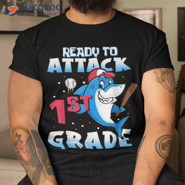 Ready To Attack 1st Grade Apparel, Back School Shark Boys Shirt