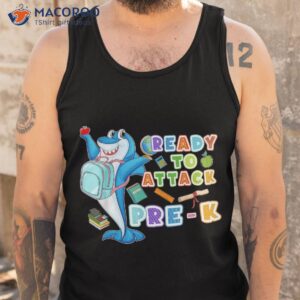 ready to attack pre k funny shark back school shirt tank top