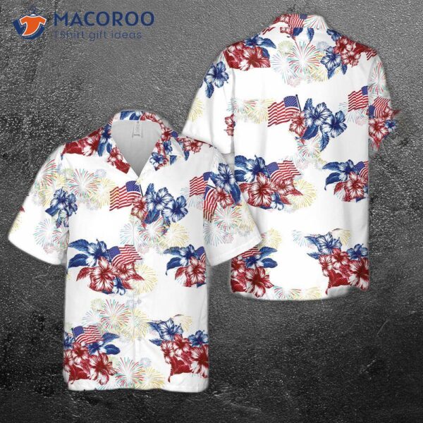 Red, White, And Blue Fourth Of July Hawaiian Shirt.