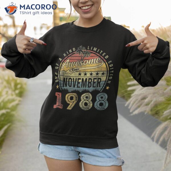 Retro 35 Years Old Awesome Since 1988 November 35th Birthday Shirt