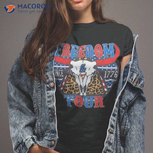 Retro Freedom Tour Since 1776 Bull Skull Western 4th Of July Shirt