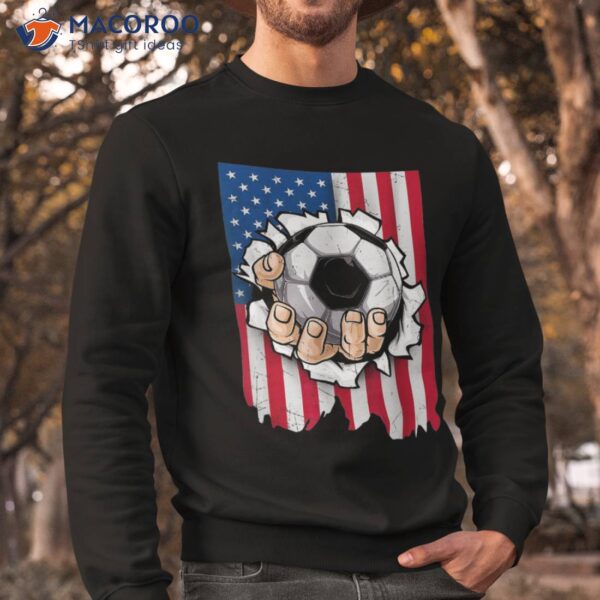 Retro Hand Tearing & Soccer Ball Usa Flag Indepedence Day Shirt