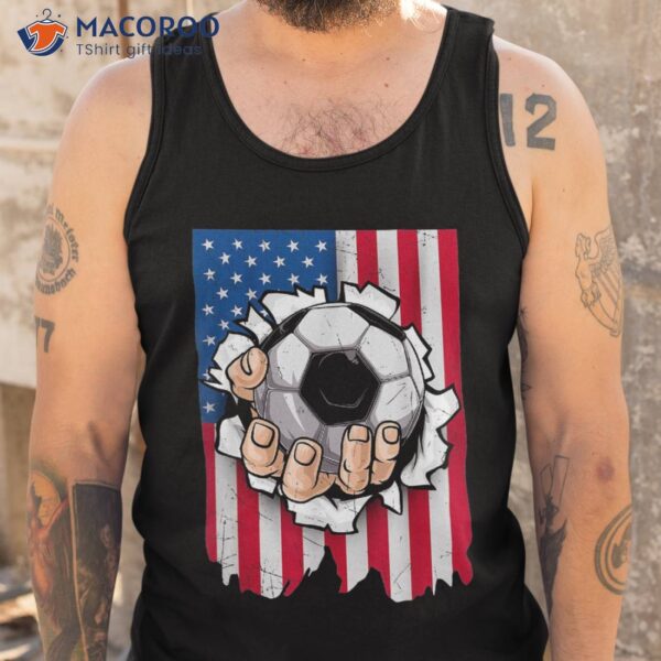 Retro Hand Tearing & Soccer Ball Usa Flag Indepedence Day Shirt