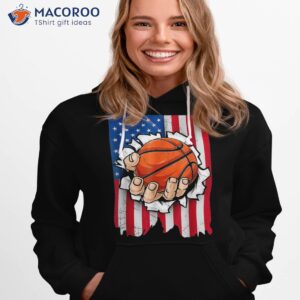 Retro Hand Tearing Basketball Ball Usa Flag Indepedence Day Shirt