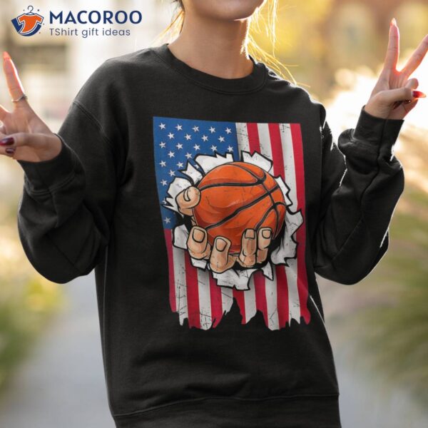 Retro Hand Tearing Basketball Ball Usa Flag Indepedence Day Shirt