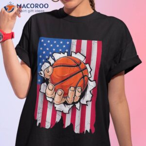 Retro Hand Tearing Basketball Ball Usa Flag Indepedence Day Shirt