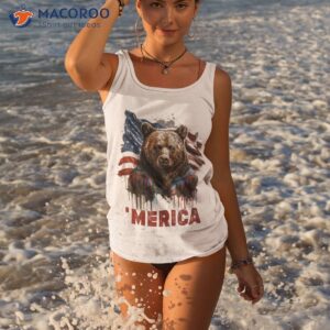 Retro Merica Brown Bear American Flag 4th Of July Vintage Shirt