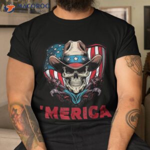 Retro Merica Cowboy Skull American Flag 4th Of July Shirt