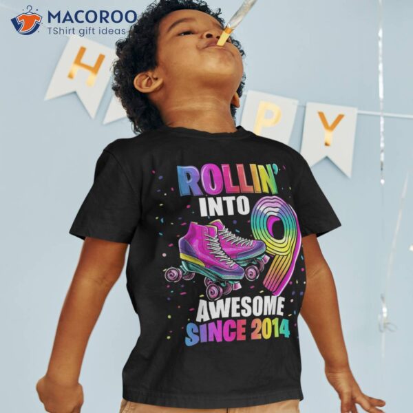 Rollin Into 9 Awesome 2014 Roller Skating 9th Birthday Girls Shirt