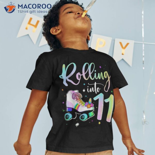 Rolling Into 11 Years Old Birthday Cute Skating Girl Shirt