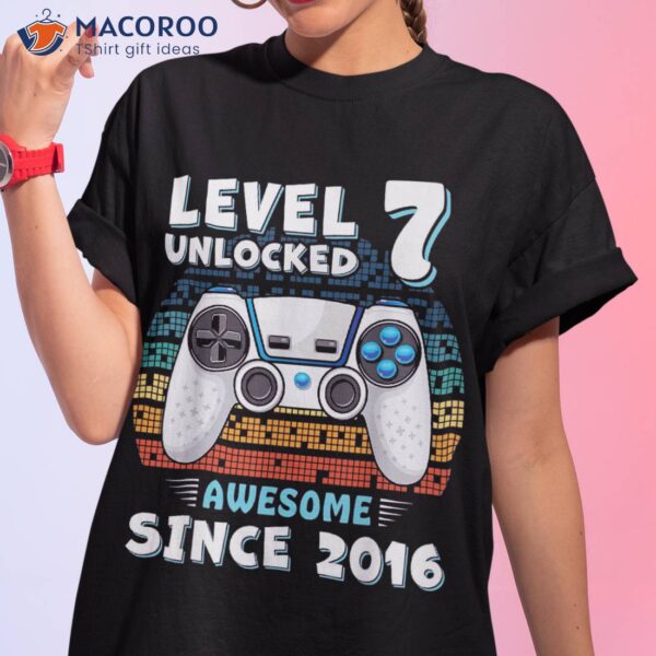 Seven 7yr Bday Son Boy Funny Gamer 7th 7 Years Old Birthday Shirt