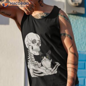 skeleton holding a cat halloween costume shirt tank top 1