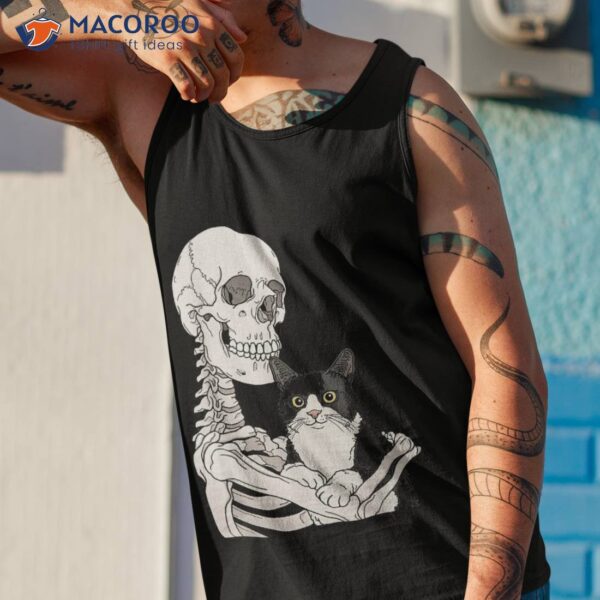 Skeleton Holding A Cat Halloween Costume Shirt