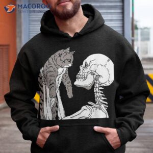 skeleton holding a cat shirt lazy halloween costume skull hoodie