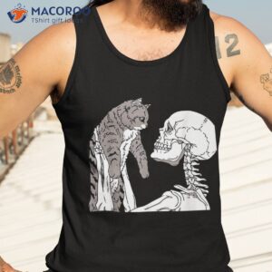 skeleton holding a cat shirt lazy halloween costume skull tank top 3