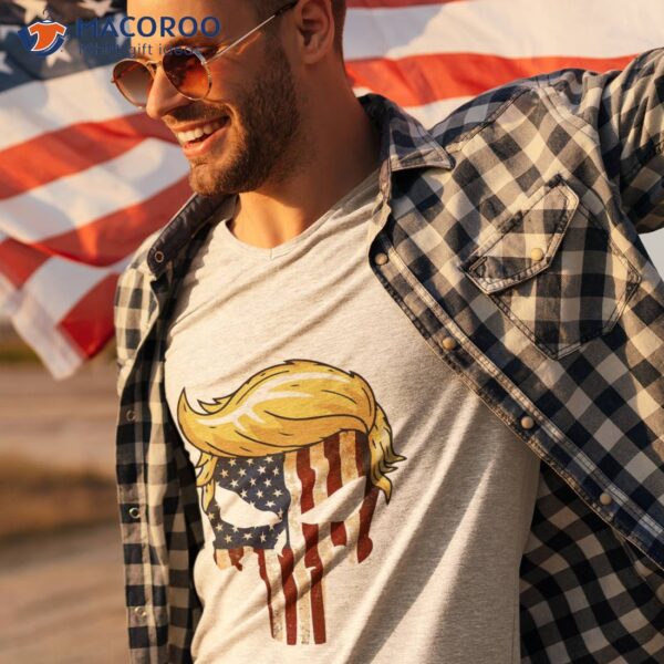 Skull With Iconic Trump Hair America Flag T-Shirt