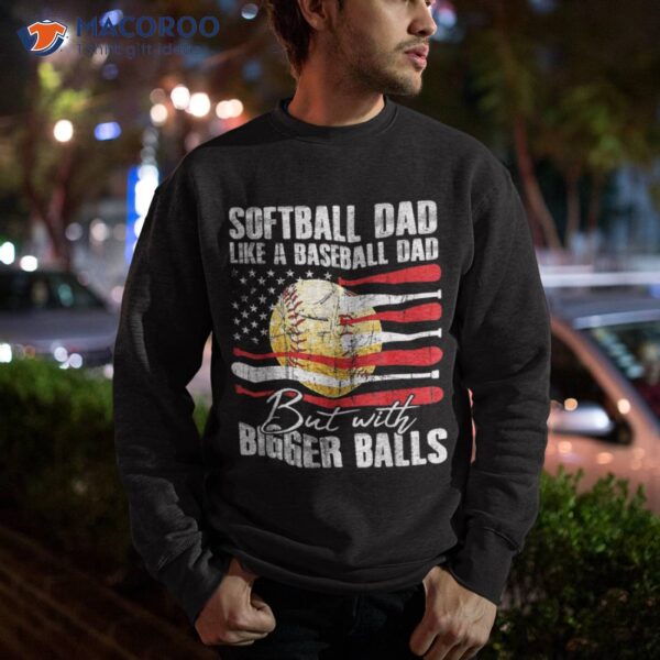 Softball Dad Like A Baseball Us Flag Fathers Day Shirt