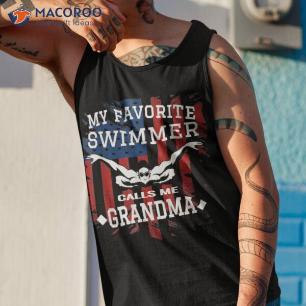 Swim Grandma Tshirt Funny Us American Flag Swimming Gift Tee