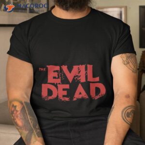 the evil dead movie cover red distressed title text typography shirt tshirt