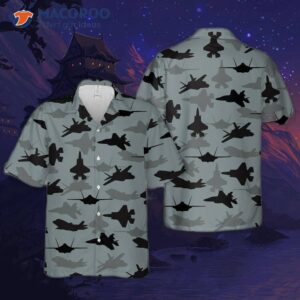 The U.s. Air Force Lockheed Martin F-35 Lightning Ii Aircraft Silhouette Hawaiian Shirt