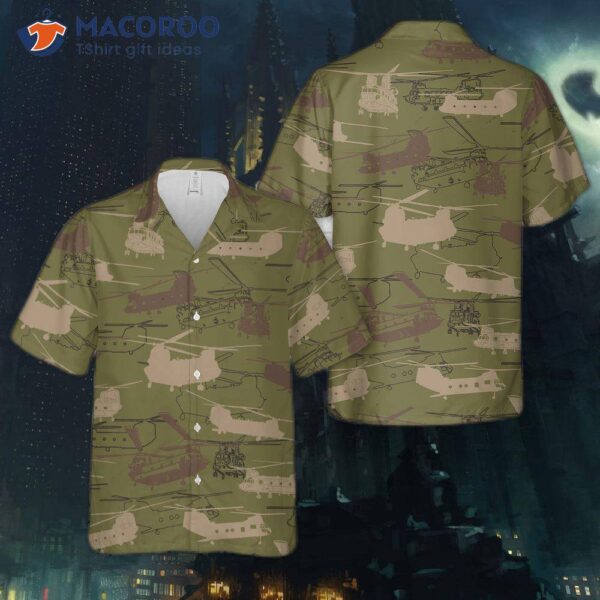 The U.s. Army Boeing Ch-47 Chinook Silhouettes Are Featured On A Hawaiian Shirt.