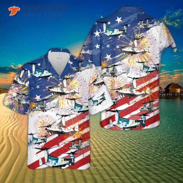 The U.s. Navy Bell Boeing Cmv-22b Osprey And Fourth Of July Hawaiian Shirt.