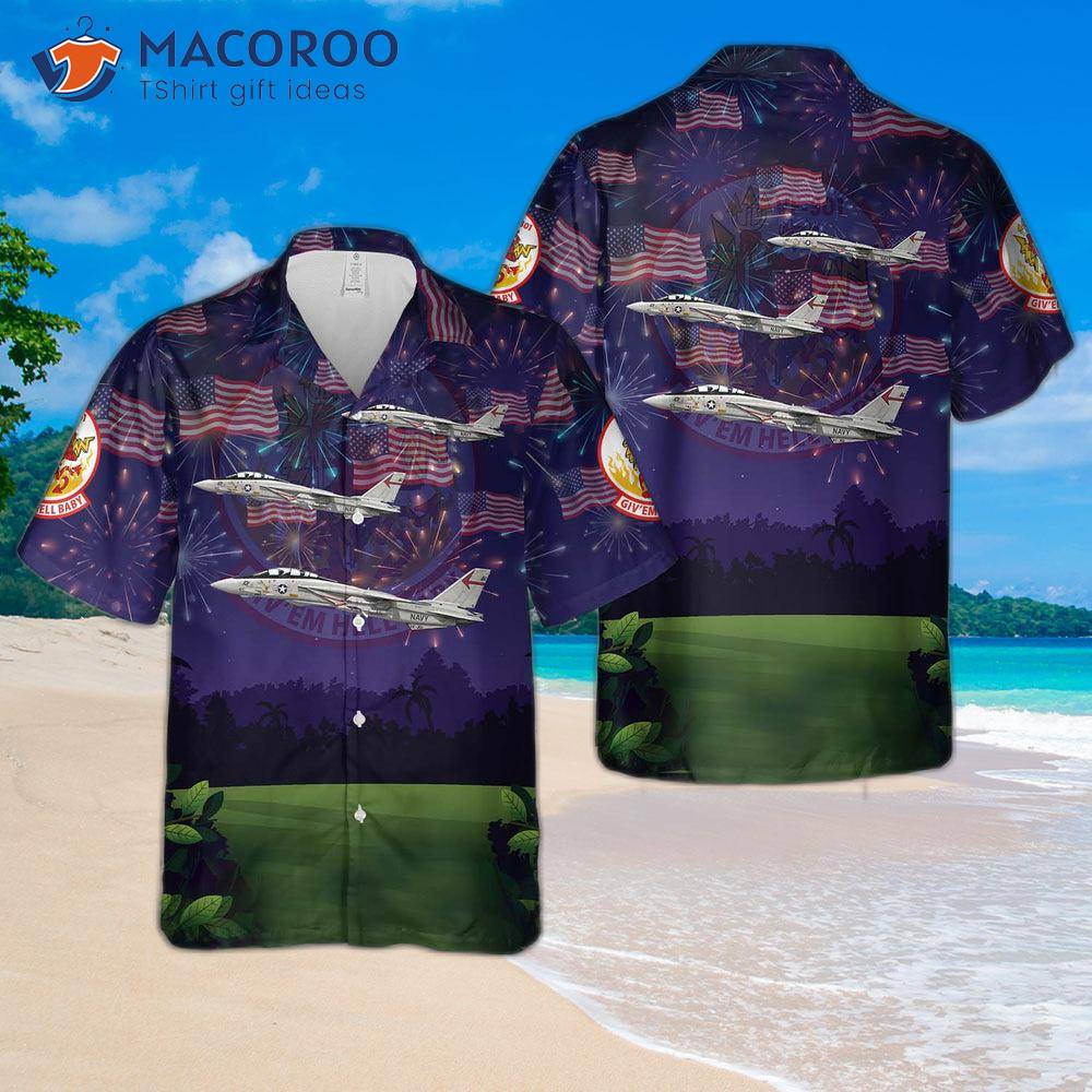 The Us Navy F-14a Tomcat Of Vf-301 “devil’s Disciples” Wore Hawaiian Shirts On Fourth July. The Us Navy F-14a Tomcat Of Vf-301 “devil’s Disciples” Wore Hawaiian Shirts On Fourth July.