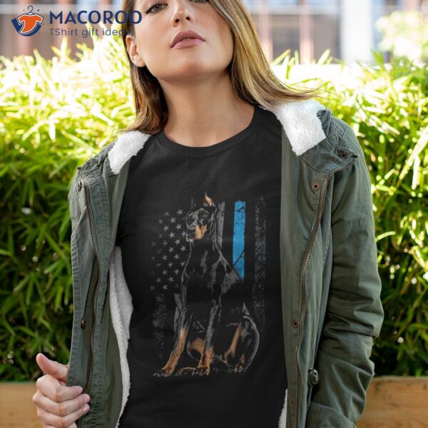 Thin Blue Line American Flag Doberman Police Dog Shirt