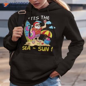 tis the sea sun christmas in july santa surf flamingo float shirt hoodie 3