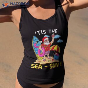 tis the sea sun christmas in july santa surf flamingo float shirt tank top 2