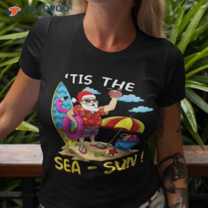 tis the sea sun christmas in july santa surf flamingo float shirt tshirt 3