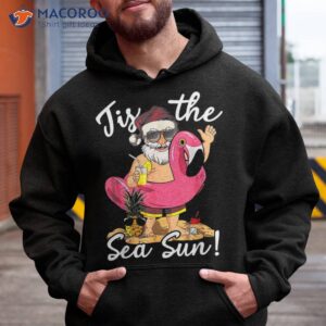 tis the sea sun santa flamingo summer christmas in july shirt hoodie