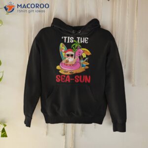 tis the sea sun santa surf flamingo float christmas in july shirt hoodie