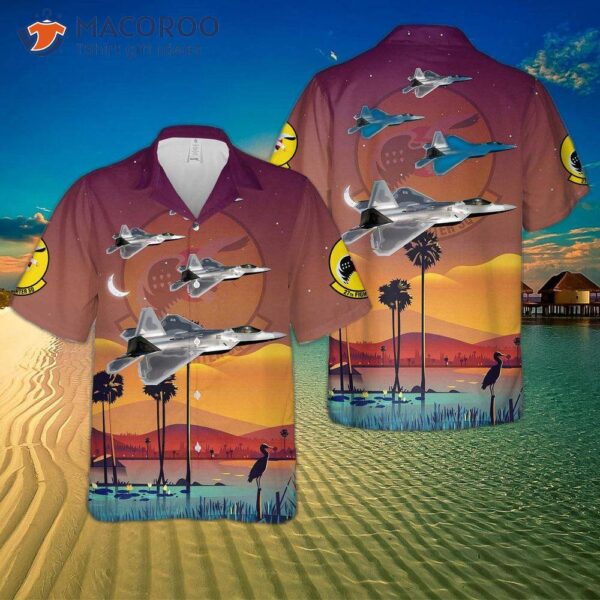 Us Air Force F-22a 03-042 Of 27th Fighter Squadron Hawaiian Shirt