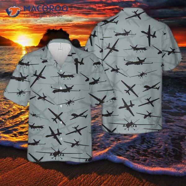 Us Air Force General Atomics Mq-9 Reaper Aircraft Silhouette Hawaiian Shirt