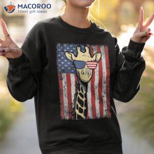 usa flag patriotic giraffe sunglasses funny animal lover shirt sweatshirt 2