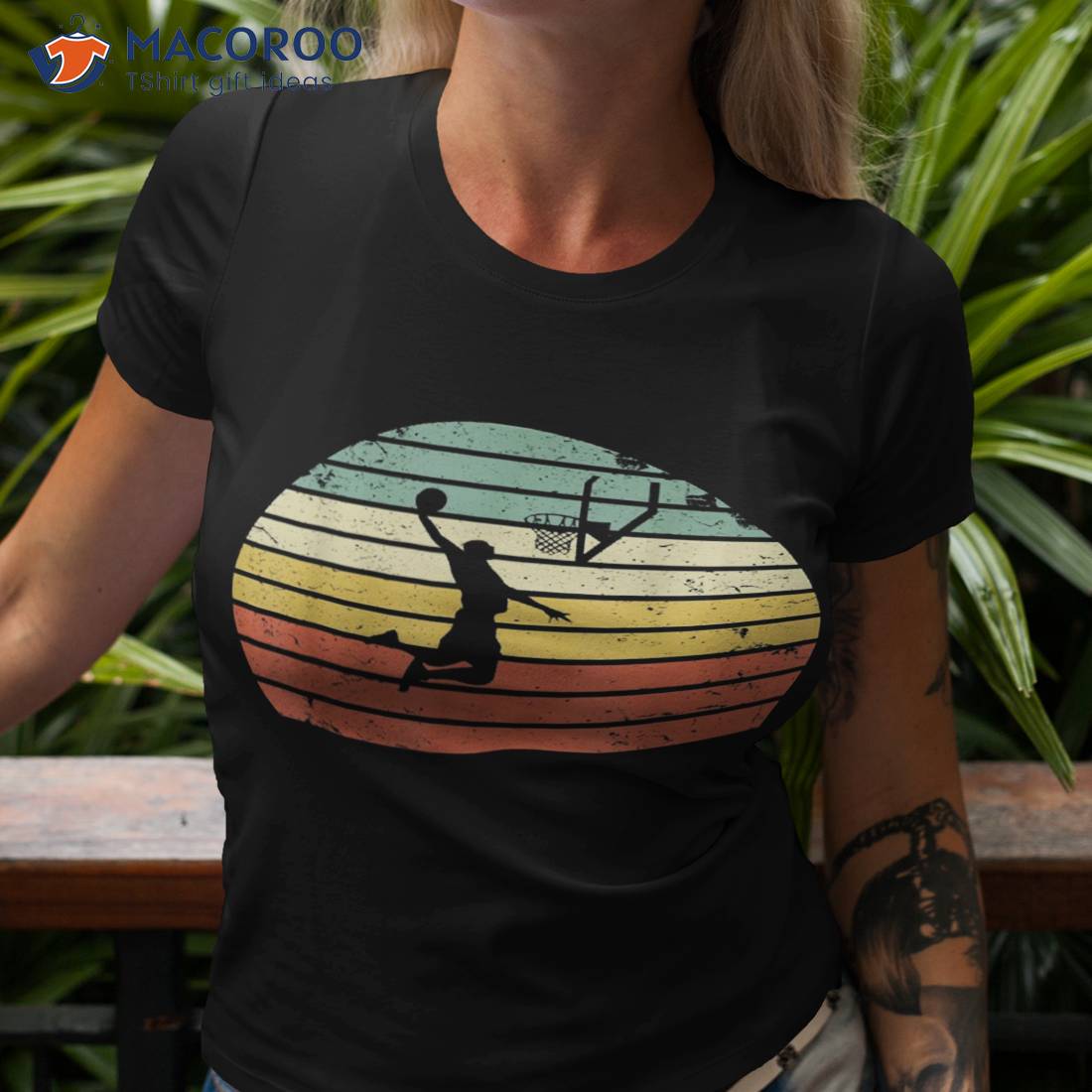 Vintage Retro Basketball Dunk Shirt Sunset Colorful